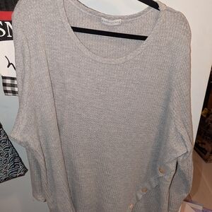 Paper Crane Heathered Gray Button Detail Long Sleeve Top